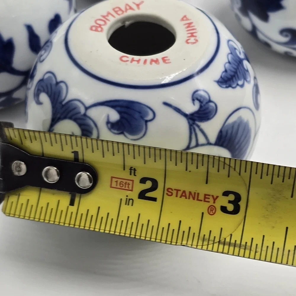 Set 4 Bombay Asian Garden Votive‎ Tea Light Candle Holders Blue & White Ceramic
